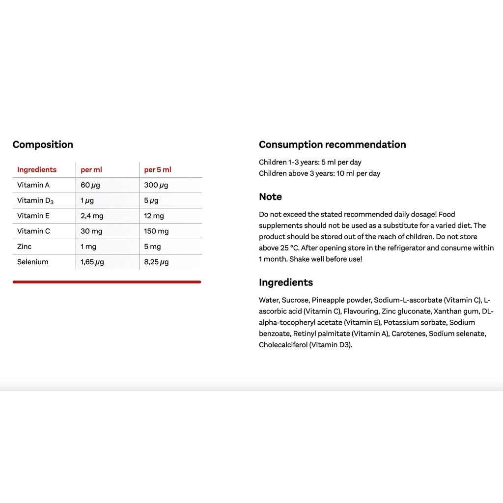 Doppelherz Kinder Kids Immune Syrup Vitamin Anak A D E C Zinc Selenium