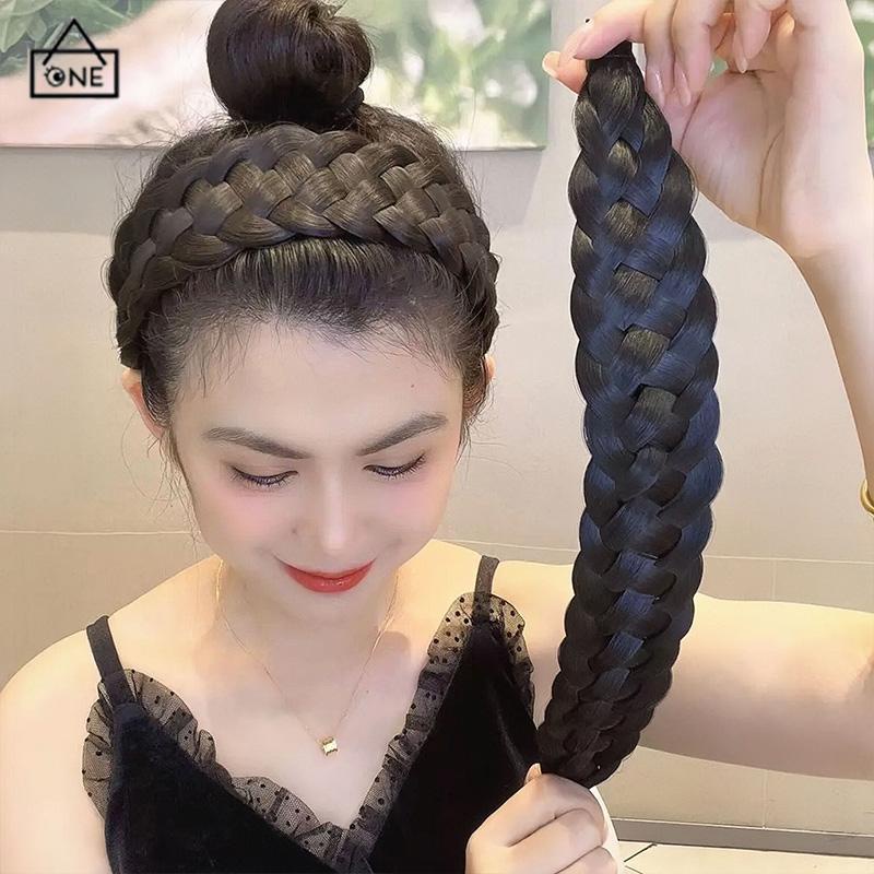 COD❤️Ikat Kepala Wig Kepang Bertepi Lebar ikat kepala Kepang Fishbone Menebal Kepang Twist yang Menebal Cuci Muka Ikat Rambut Wanita-A.one