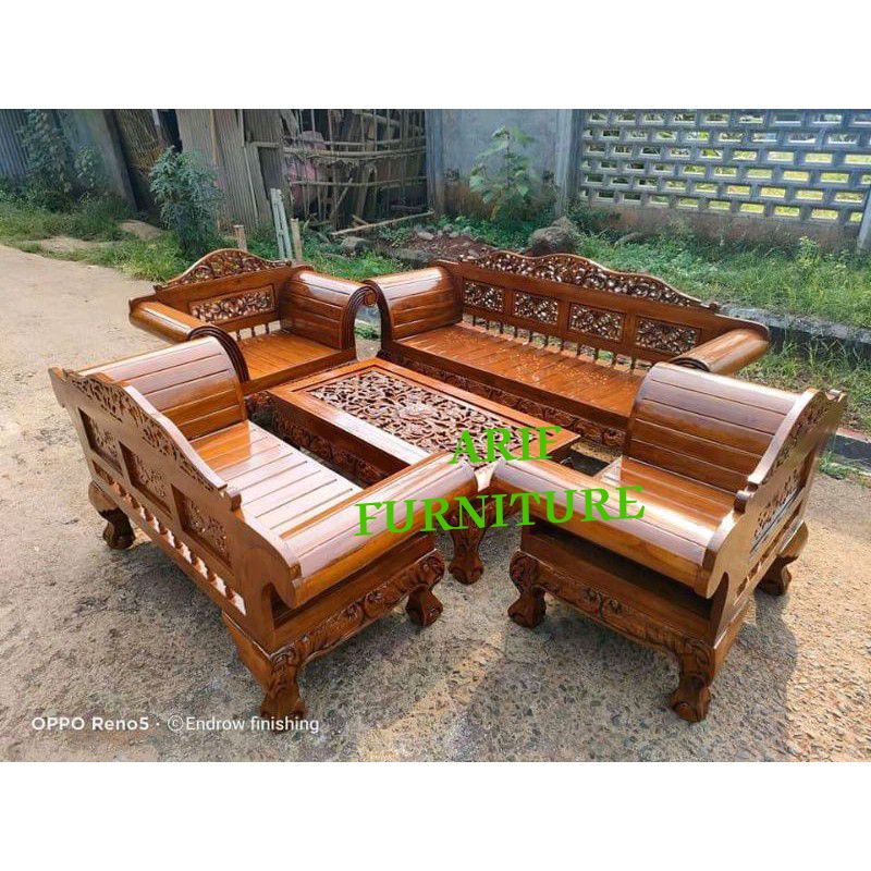 Kursi Tamu Madura Jumbo Model kuku Macan Kayu Jati Ukiran Jepara