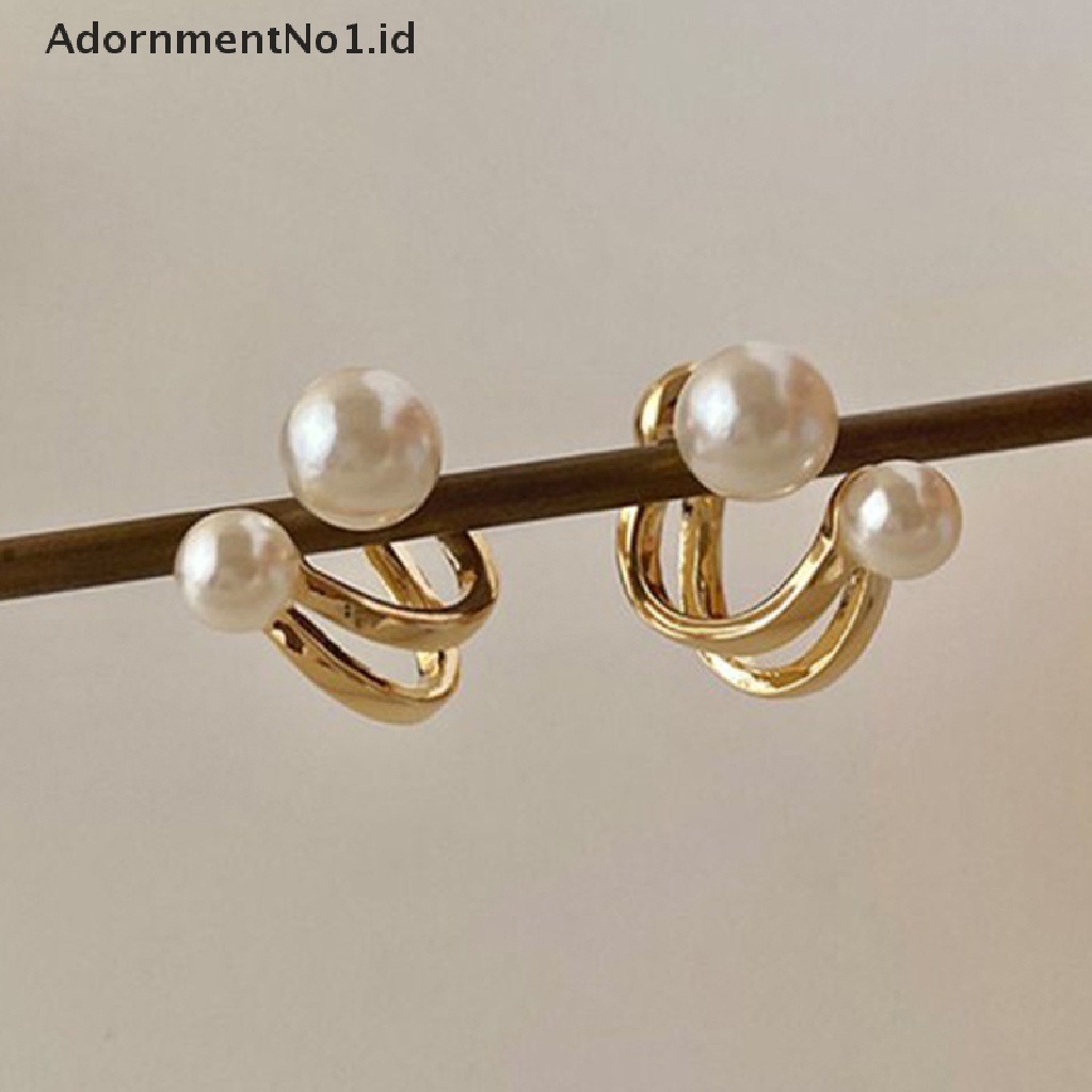 [AdornmentNo1] Baru 1pasang Gadis Manis Lucu Imitasi Double Pearl Rhinestones Earrings Ear Stud [ID]