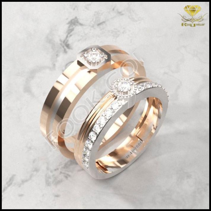 Cincin Nikah Couple Emas Berlian Asli Eropa Ori 100% Kawin Tunangan Kr