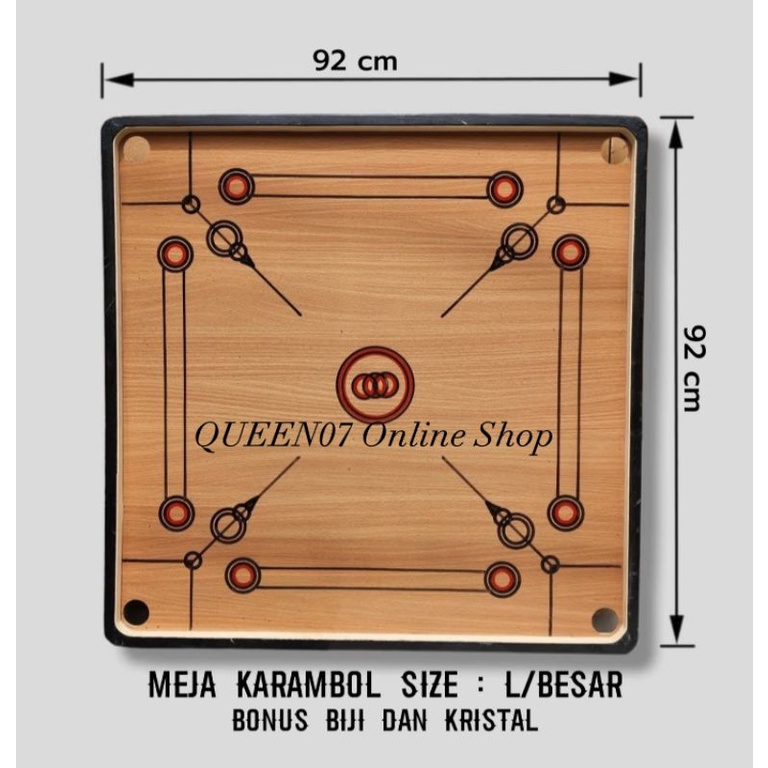 Meja Karambol Kayu Ukuran Besar (L) dengan Bonus Biji dan Kristal untuk Pengiriman Instan