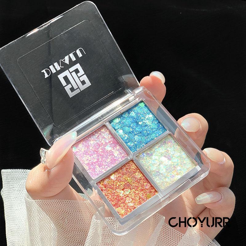 【COD】Eyeshadow Palette 4 Warna Giltter Matte High Pigment Easy To Blend Lasting Shimmer Fruit Makaron Palett Mini Korean Import-CH