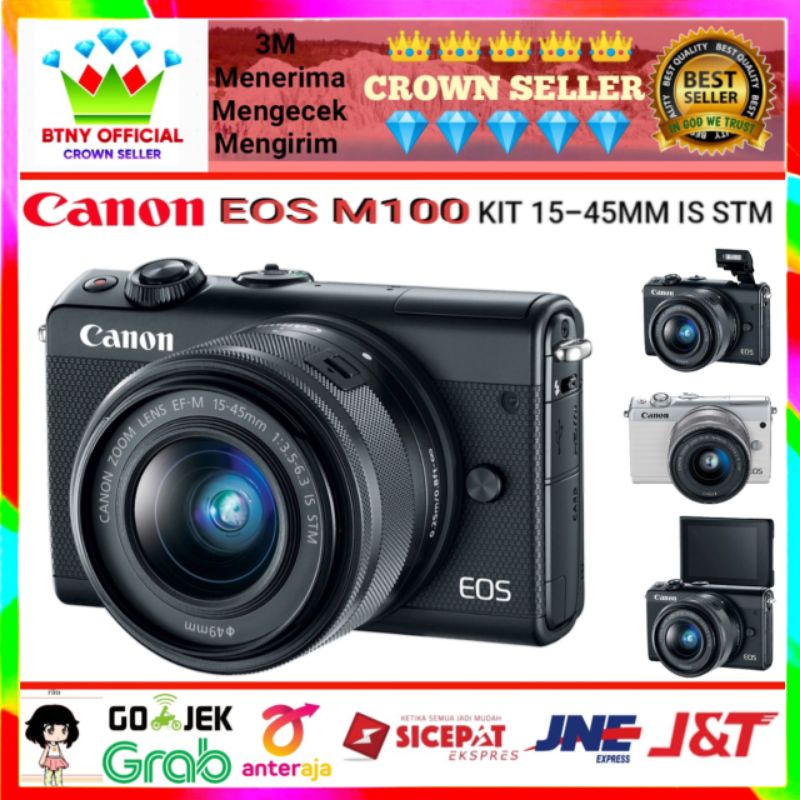 CANON EOS M100 Kit EF-M 15-45 IS STM WIFI Camera Lensa 15-45mm Origenal - Hitam