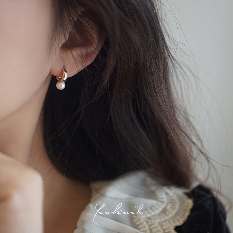 YEEZII Anting Mutiara Fashion Elegan Anting Hoop Emas Aksesoris Perhiasan