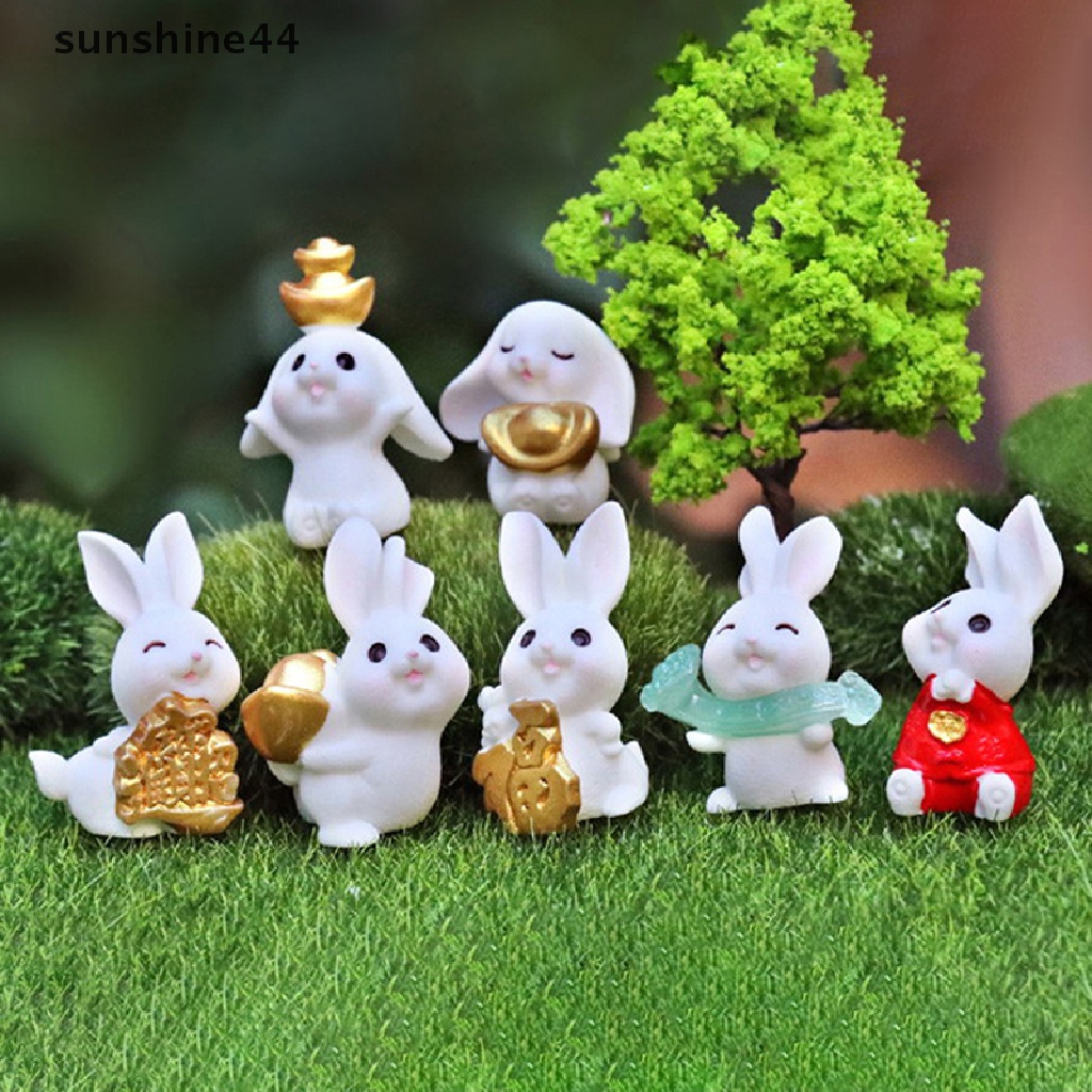 Sunshine 1Pc Micro Landscape Dekorasi Indah Hewan Kartun Kelinci Rumah Kelinci Lucu Berkebun Tanaman Resin Aksesoris.