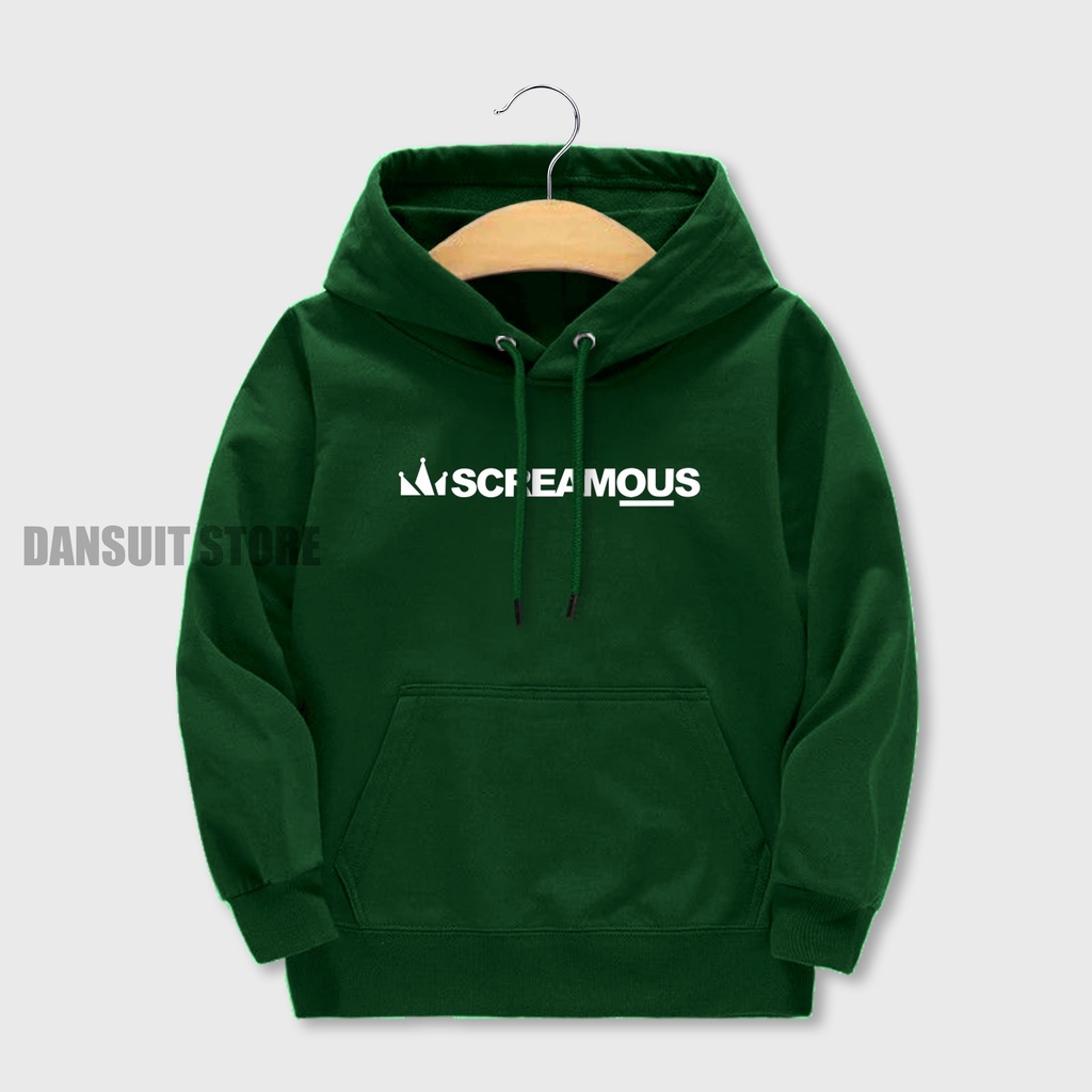 Sweater Hoodie Anak Laki-laki Perempuan Usia 4-13 Tahun Hoodie Anak Motif Sablon SCREAMOUS Logo Bahan Tebal Premium