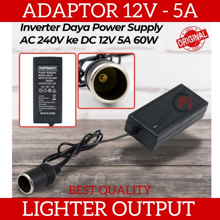 Adaptor DC 12V 5A Power Supply Output Lighter Soket Female 60 Watt