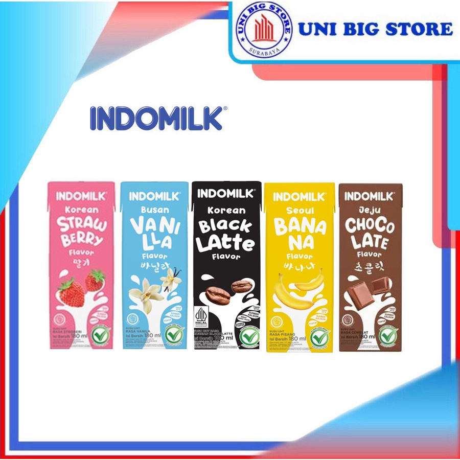 

Indomilk Susu UHT Strawberry - Chocolate - Vanilla - Banana - Mango 180 ml