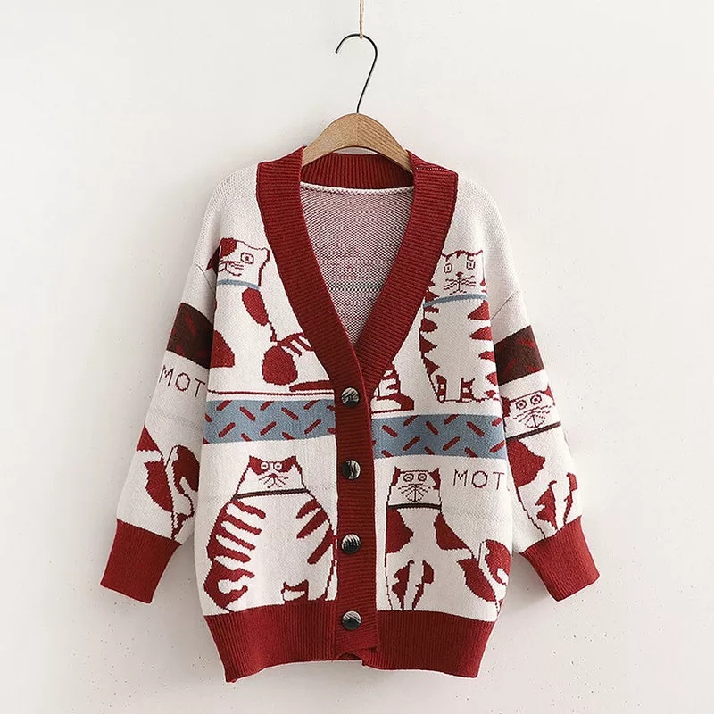 TokoMilkan - Cardigan Rajut Wanita Premium Kitty Cardy Motif Kucing | Cardy Rajut Cewek KOMPUTER