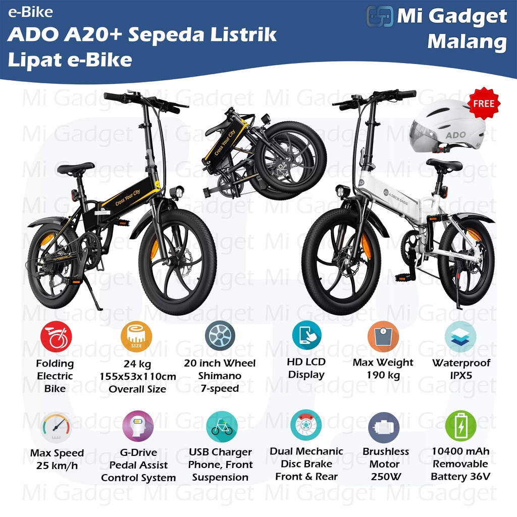 Sepeda Listrik Lipat E Bike ADO A20+ Hybrid Folding Electric Bike