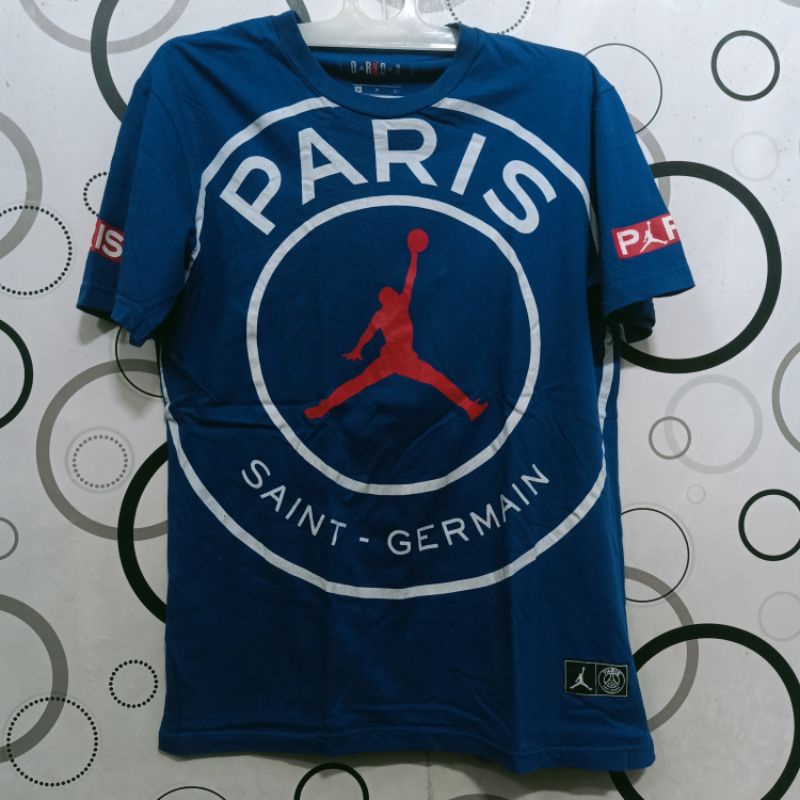 Tshirt Jordan Kaos PSG Paris Saint Germain Preloved Second M Blue Biru Pria Wanita