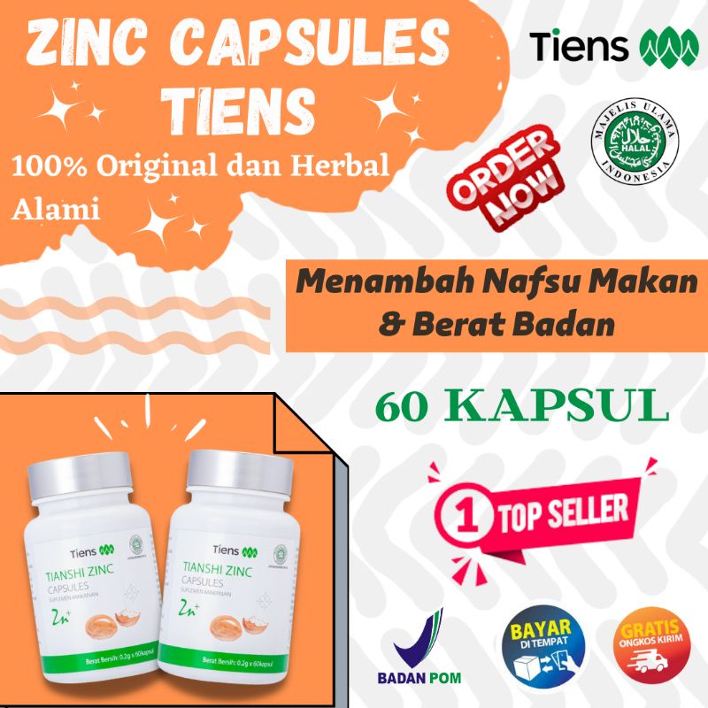 ( TERLARIS ) ZINC CAPSULES 1 BOTOL SUPLEMEN PENGGEMUK BADAN HERBAL ALAMI ORIGINAL TIENS