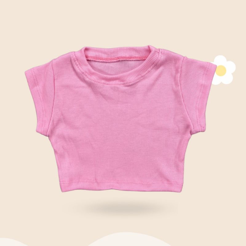 Baju Atasan Anak Perempuan CROP RUFFLE Knit Tee | Baju Pakaian Anak Perempuan Crop Bahan Knit Rib Premium | Baju Anak Cewek