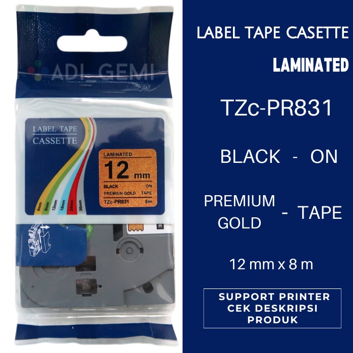 

Compatible Label Tape Brother TZc-PR831 Black On Premium Gold 12mm