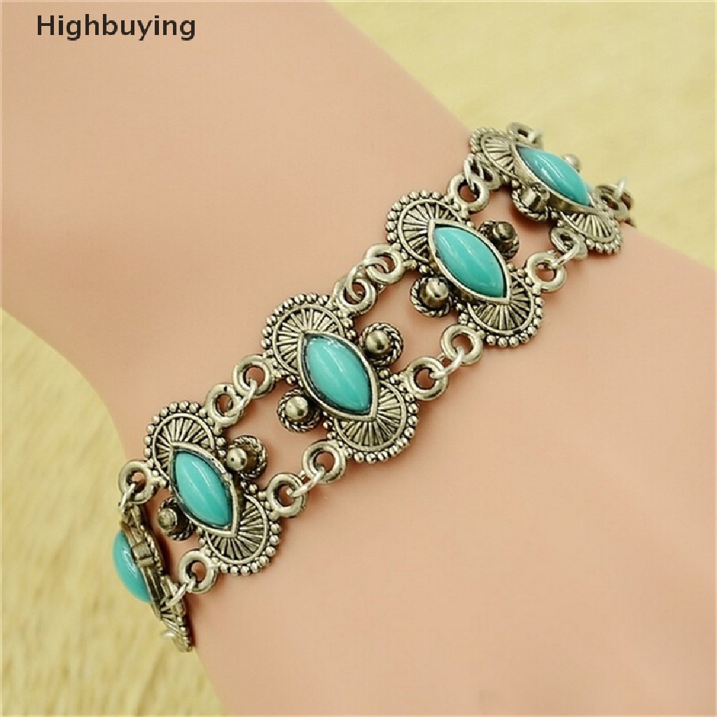 Hbid Sexy Bohemian Fashion Wanita Perak Turquoise Bangle Gelang Pergelangan Tangan Band Perhiasan Glory