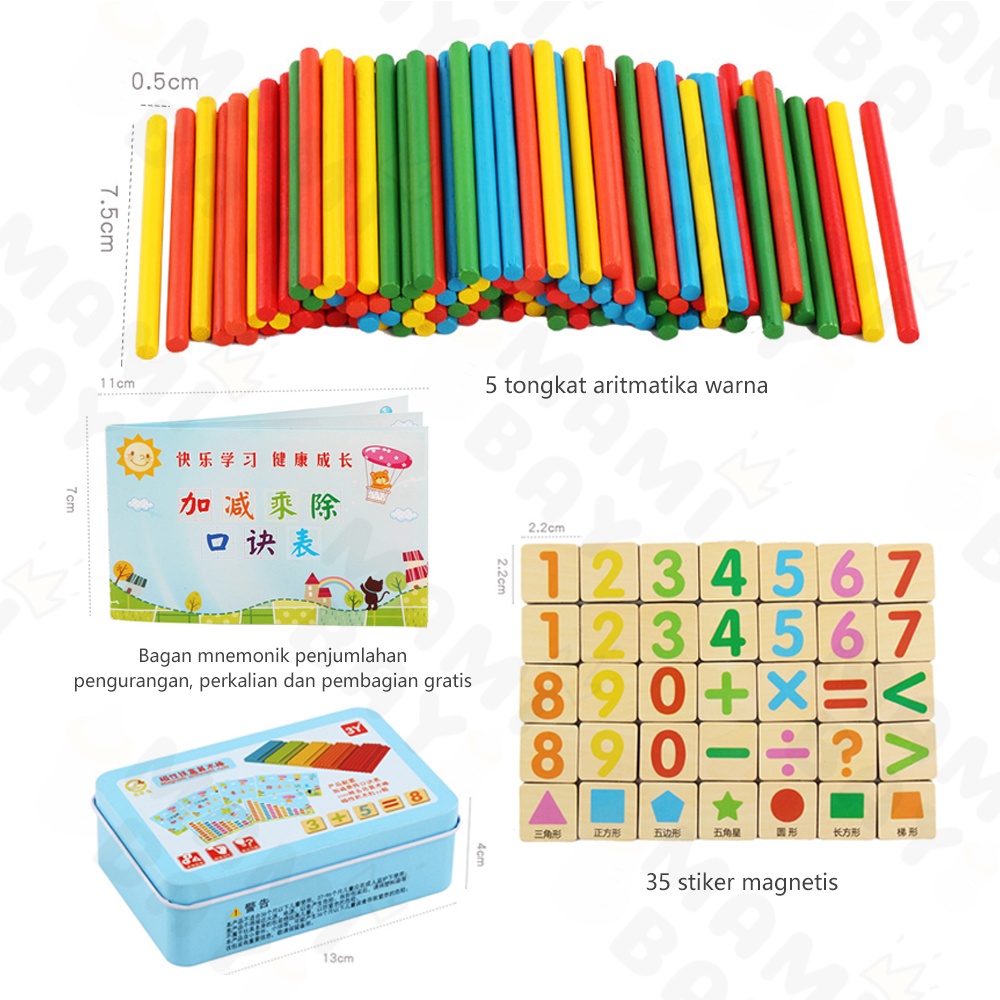 Mamibayi Intelligence Stick 100pcs/Puzzle Magnet Kaleng Mainan Peraga Belajar Berhitung