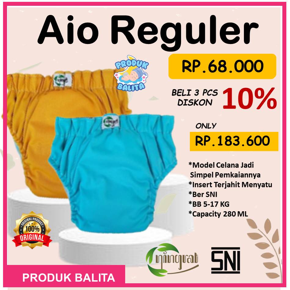 [promo] Ningrat AIO Pants  Reguler BB 5-15 Kg Motif Polos Clodi Bayi Pempes Kain Cuci ULang Terlaris