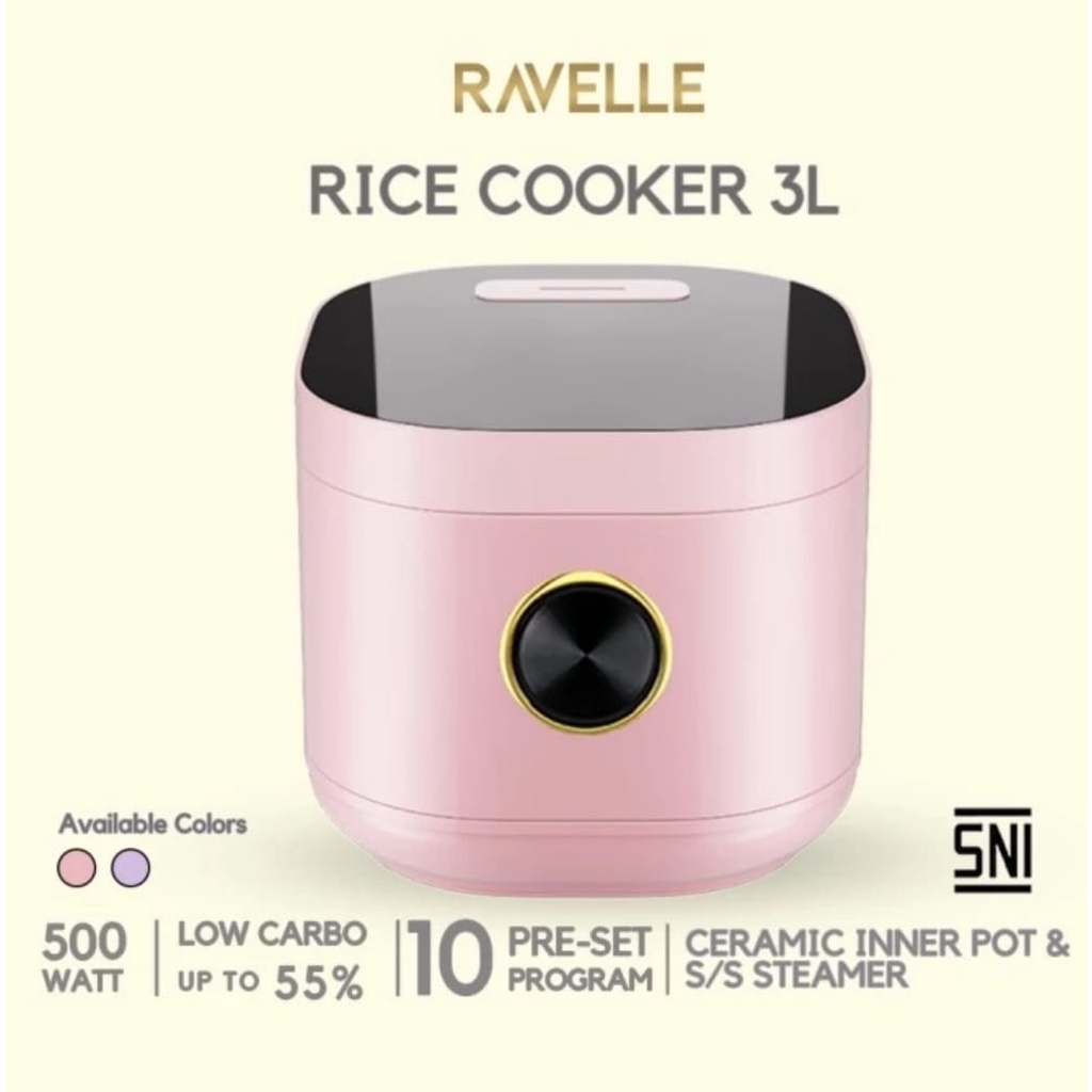 Ricecooker Digital Ravelle 3L - Rice Cooker  Low Carbo Rice Ceramic Innerpot Anti Lengket