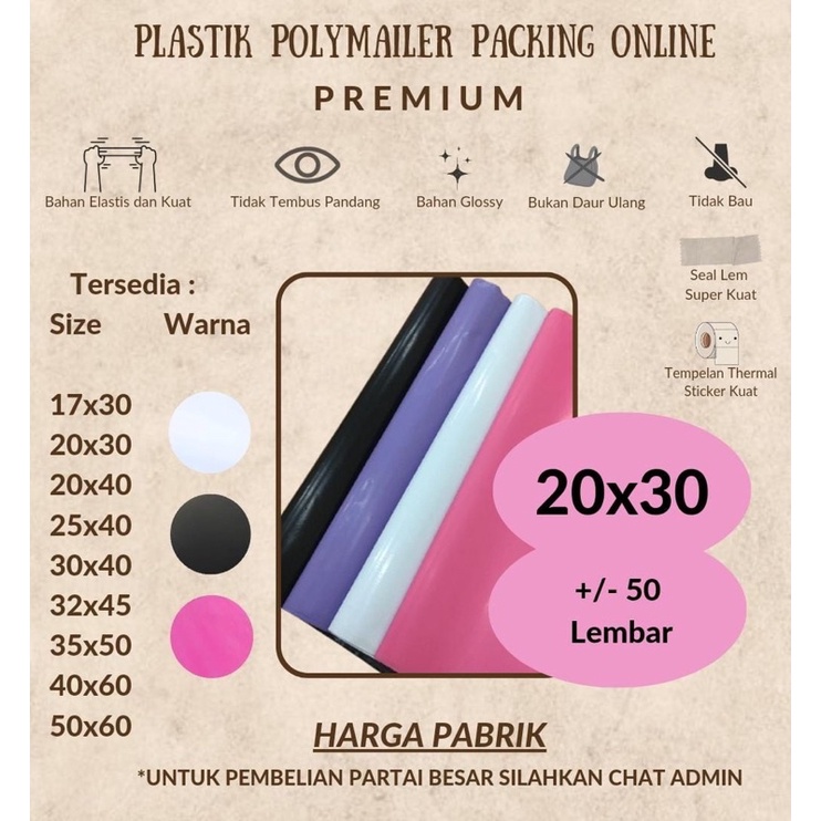 PREMIUM Polymailer 20x30 Polymailer Pink 20x30 50 lbr Putih Hitam 20 x 30 Amplop Plastik Packing Ols