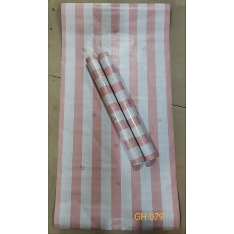 wallpaper dinding motip salur pink bintang