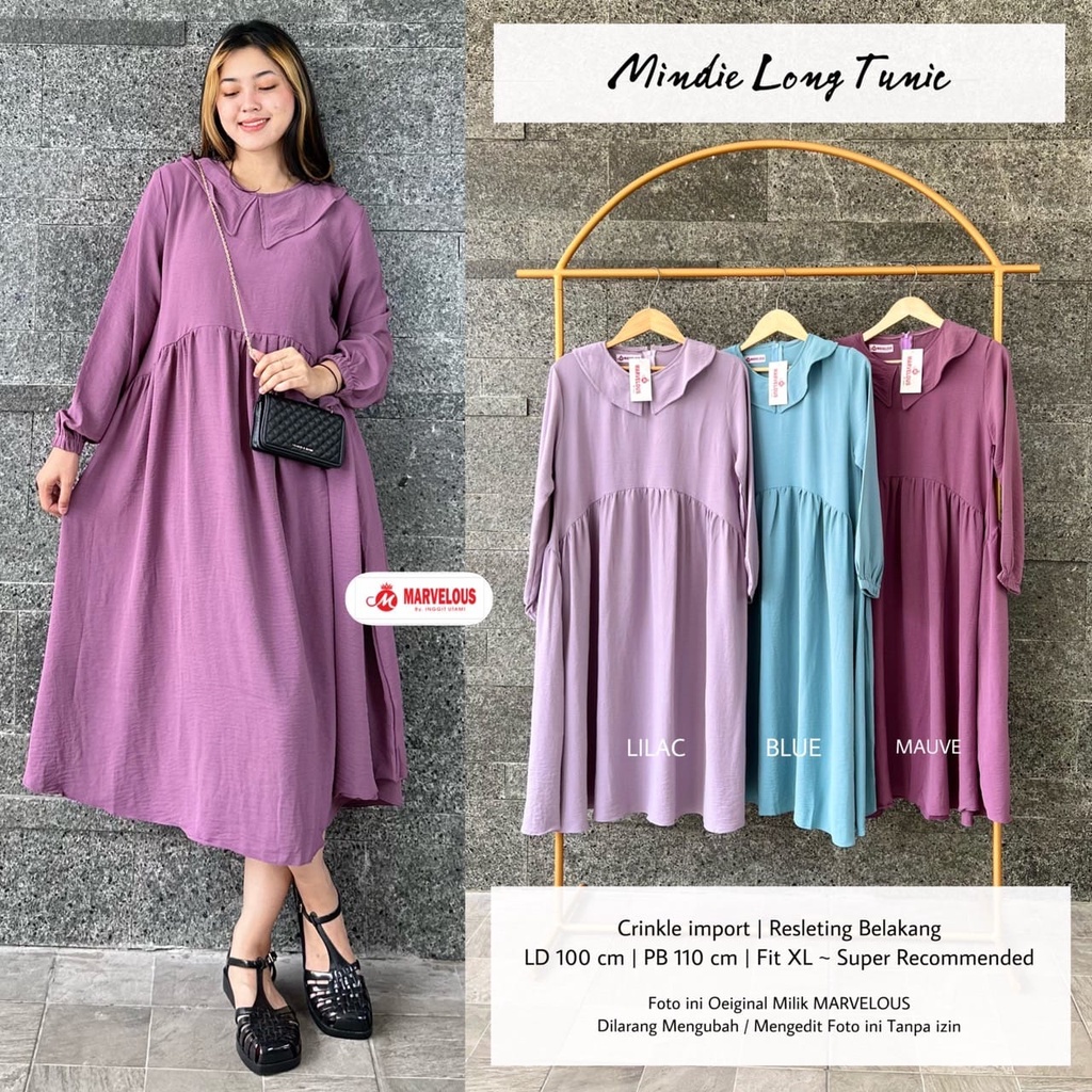 MINDIE MIDI DRESS / 19.7 / BAHAN ARIFLOW PREMIUM / LD 100 CM / PB 110 CM / ALLSIZE / FIT XL / MARVELOUS