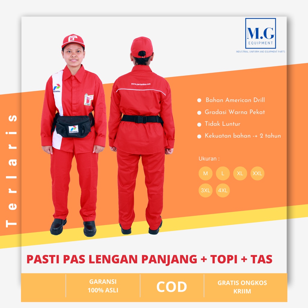 Pilihan Seragam Terbaik untuk Karyawan SPBU dan Pertamina Pasti Pas dan Praktis Lengan Panjang + Topi + Tas