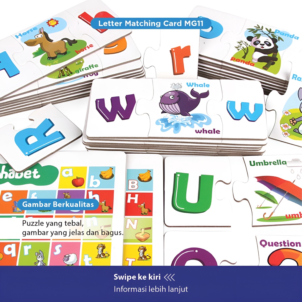 Letter Matching Card | Mainan Puzzle Edukasi Anak Kayu | Mainan Seru Untuk Keluarga | Hadiah Ulang Tahun Anak Cowok Cewek