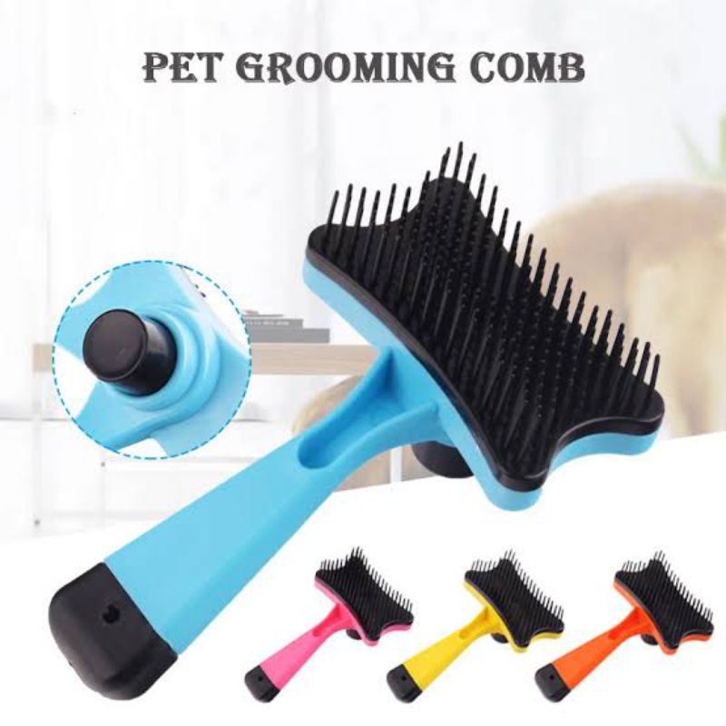 Sisir SELF Grooming Brush Tombol Anjing/Kucing Self Quick Cleaning Tekan Tombol