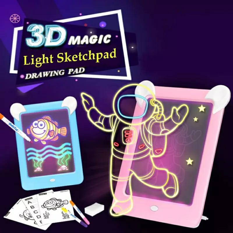 MAGIC DRAWING BOARD 3D LED LIGHT MAINAN EDUKASI ANAK TABLET PAPAN TULIS GAMBAR