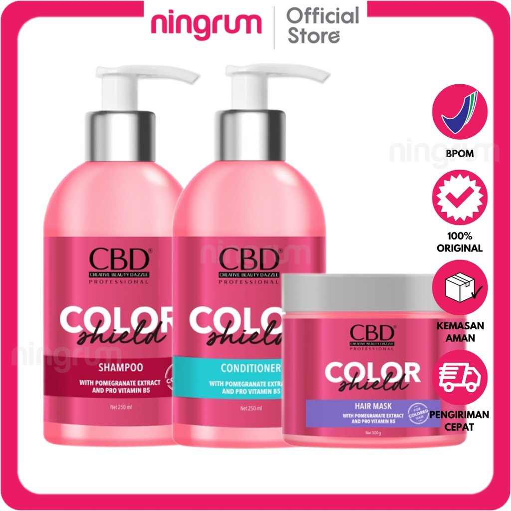 Ningrum - CBD COLOR SHIELD Series | Hair Mask 500 GR | Shampoo 250 mL | Conditioner 250 mL | Nutrisi Perawatan Pelembab Pelembut Rambut Berwarna Diwarnai Original BPOM - 6902