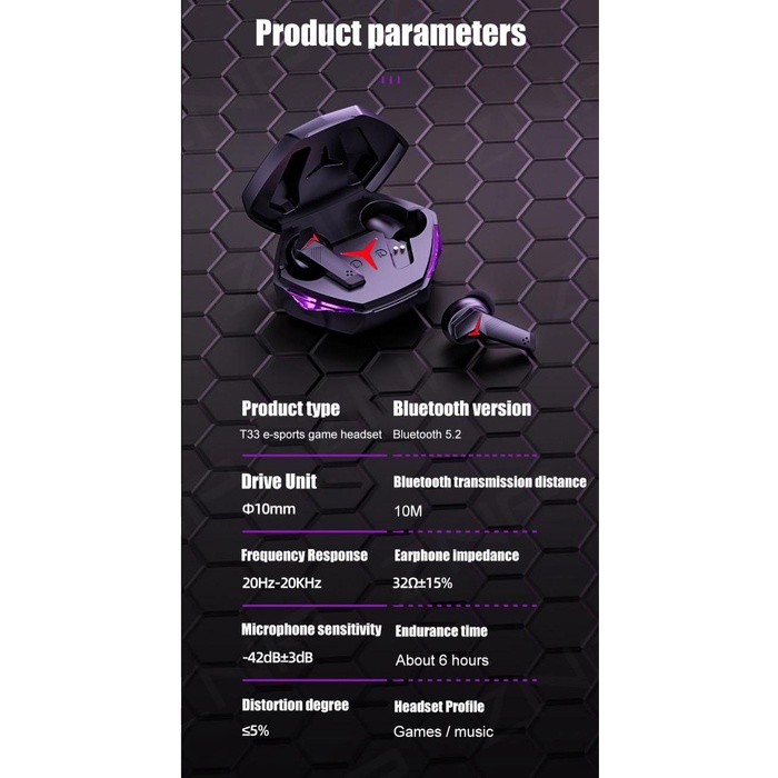 (Ready Stock)T33 Baru Wireless Gaming Headset Bluetooth 5.1 Earphone