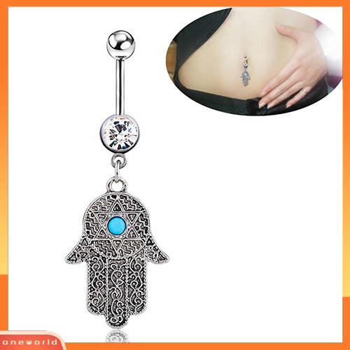 [oneworld] 1pc Vintage Hamsa Symbol Fatima Tangan Berlian Imitasi Pusar Belly Button Ring