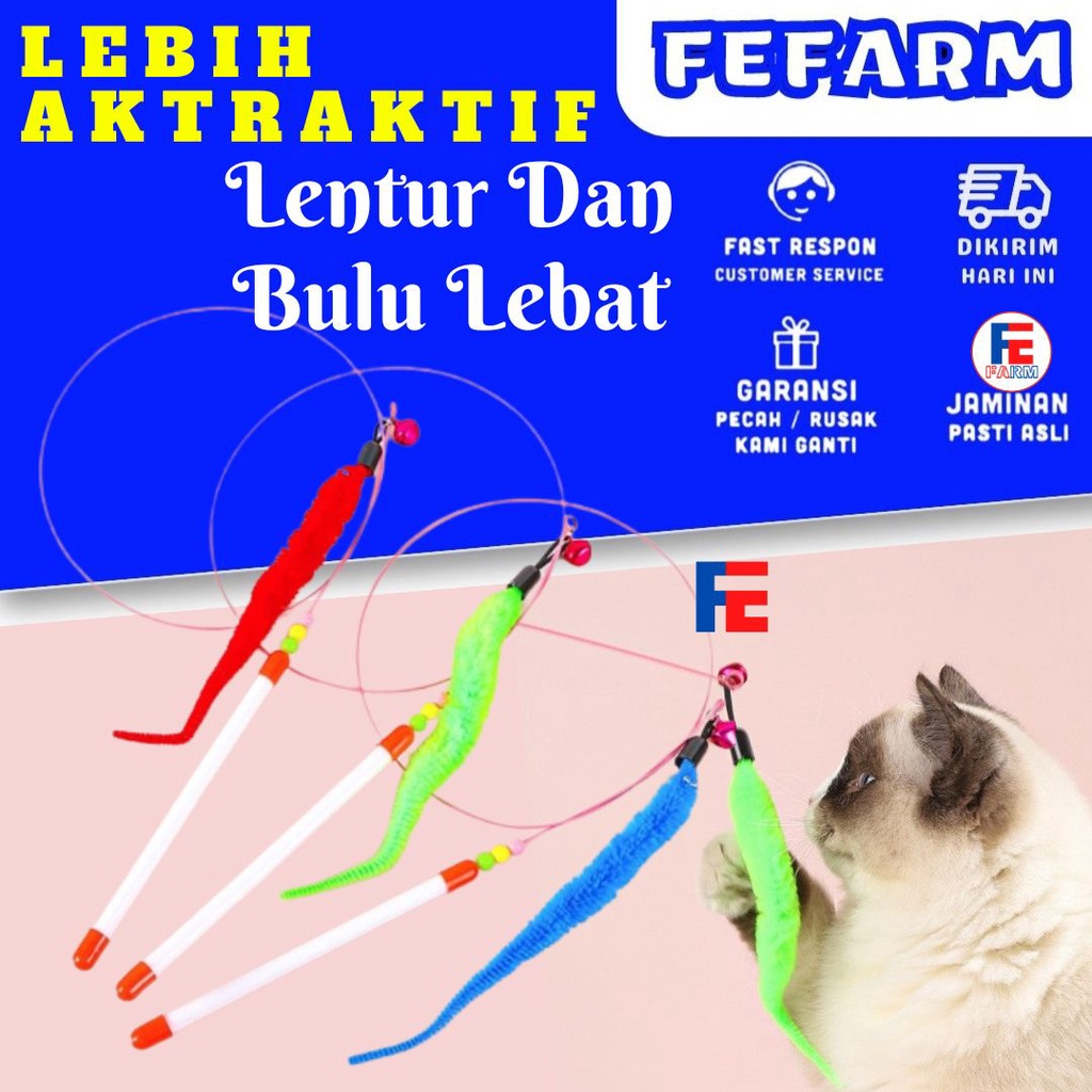 Tongkat Stik Penggoda Interaktif Aksen Ulat Bulu Untuk Kucing FEFARM