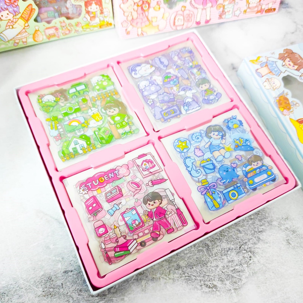 Sticker BOX SENMU V5 Cute Girl ISI 100 PCS Anti Air Set Daily Manual Cute Pattern Decorative Tape Sticker Gift Box