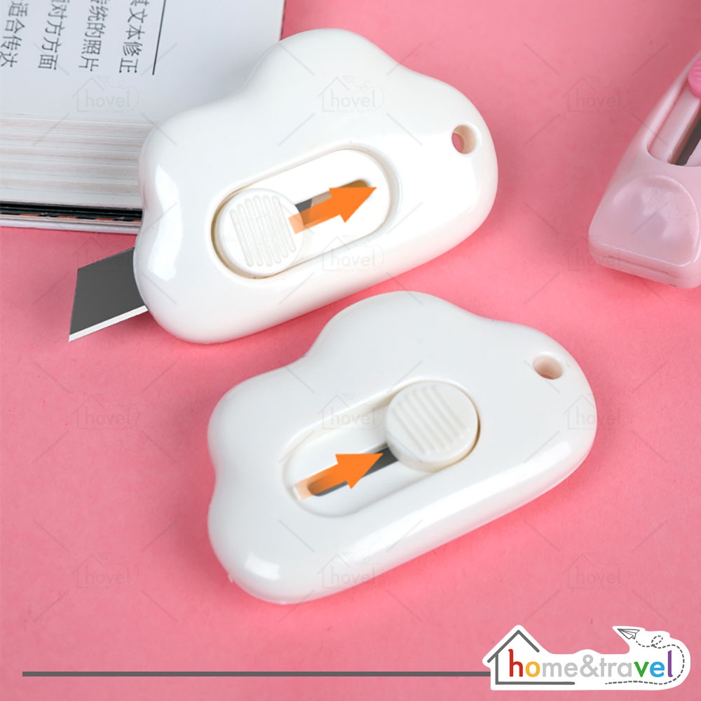 HOVELSHOP Cutter Mini Silet Kecil Pisau Pembuka Paket Pemotong Kertas Lucu Portable Bentuk Awan Warna Warni