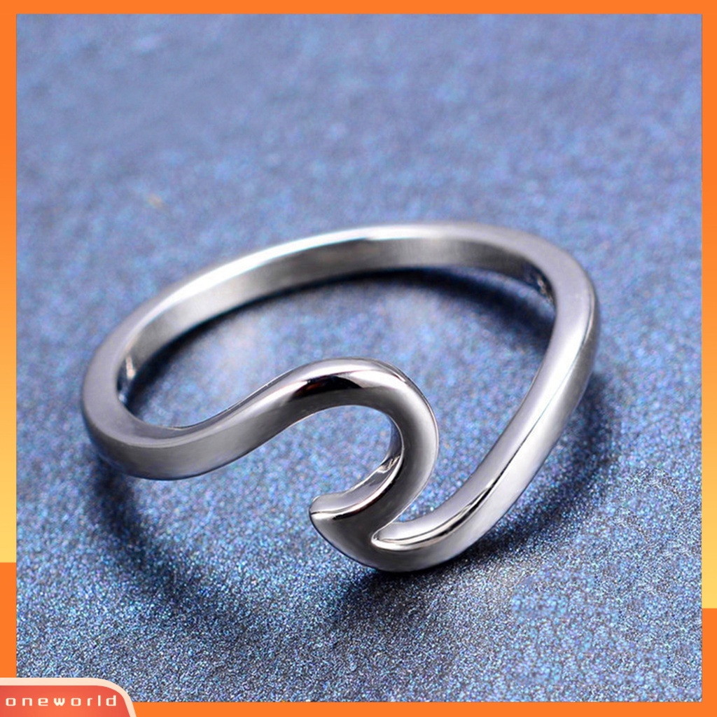 {oneworld} Cincin Gelombang Tipis Fashion Pria Wanita Pantai Laut Surfer Island Perhiasan Pakaian Pesta