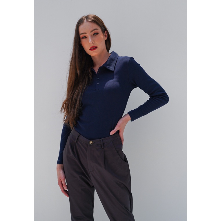 VALINO LADIES Kaos Rib Lengan Panjang Wanita Biru Navy - D-ALAF01-M5