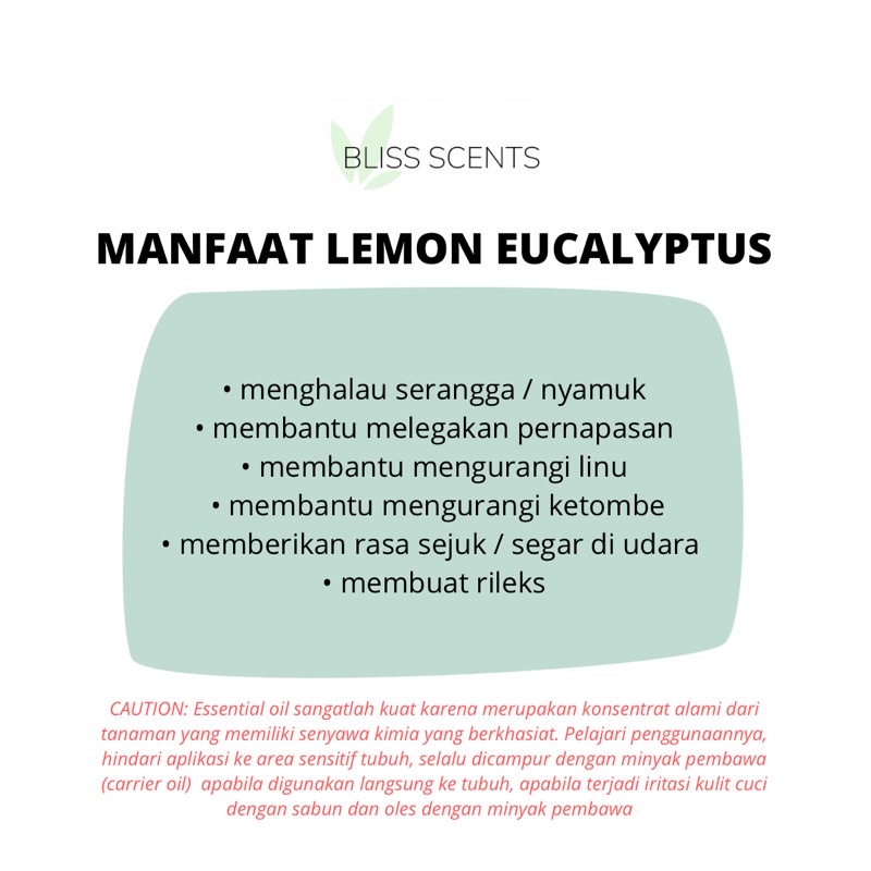 Bliss Lemon Eucalyptus Essential Oil Aromaterapi 100% Murni Therapeutic Grade Aromatherapy
