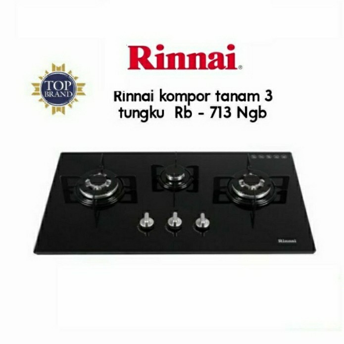 Rinnai RB713NGB Kompor 3 Tungku Kaca Tanam RB 713 NGB Glass Black
