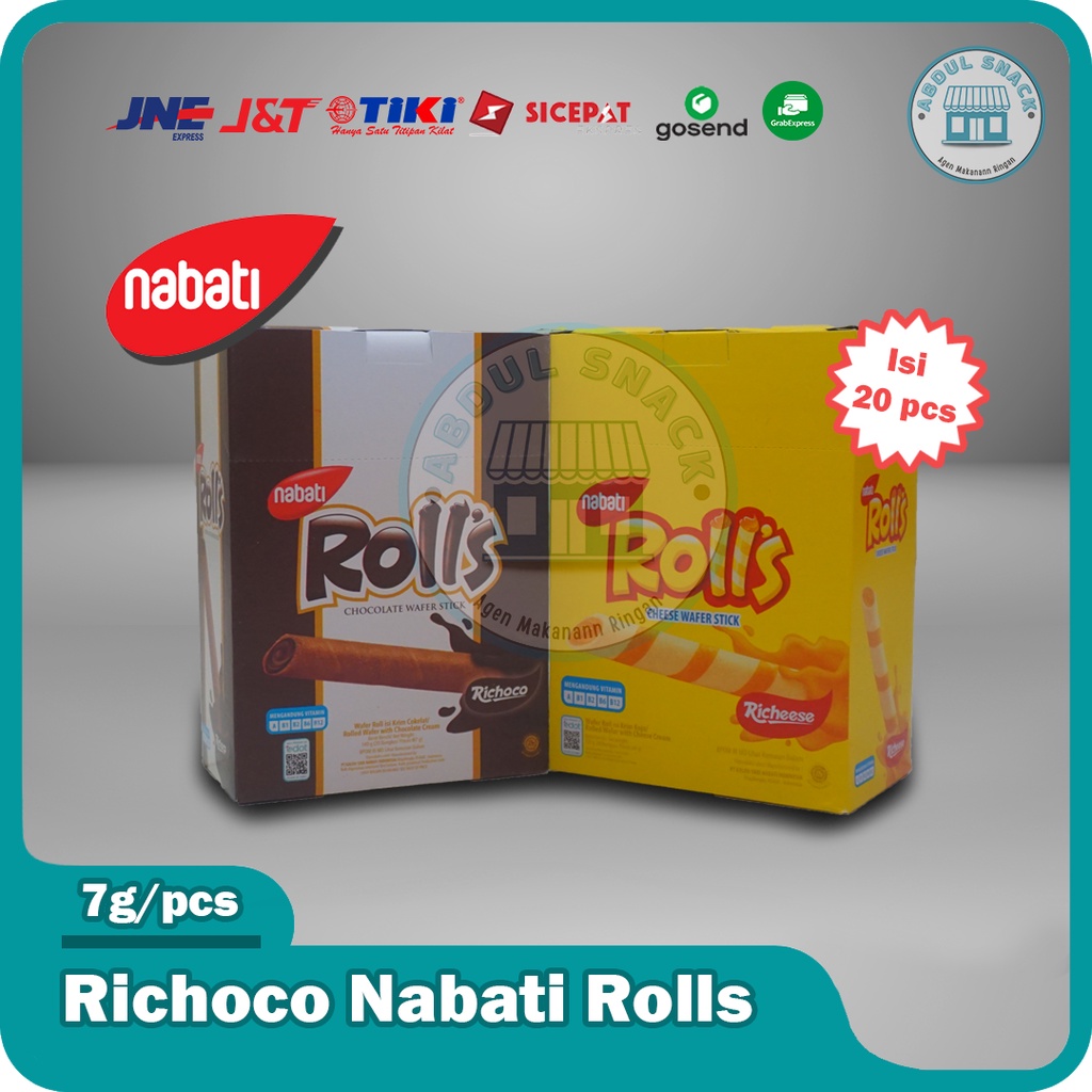 

Nabati Rolls Keju Coklat 1 Box isi 20 pcs @7 gr Wafer Stik Richeese