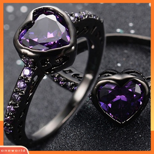 {oneworld} Fashion Wanita Zirkon Mengkilap Perhiasan Cincin Lamaran Pertunangan Berlapis Emas Hitam