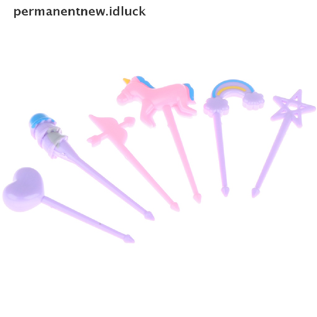 [luckypermanentnew] 6 Pcs Kartun Hewan Buah Garpu Plastik Garpu Kecil Garpu Kue Portabel [ID]
