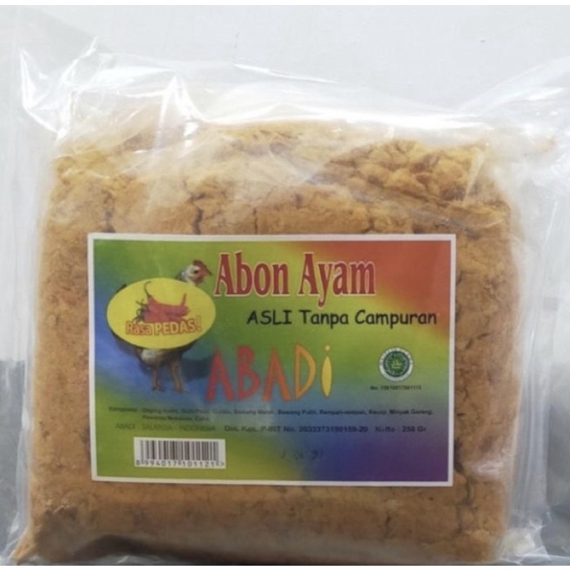 

(REPACK 250 GR) ABON AYAM ABADI PEDAS/MANIS