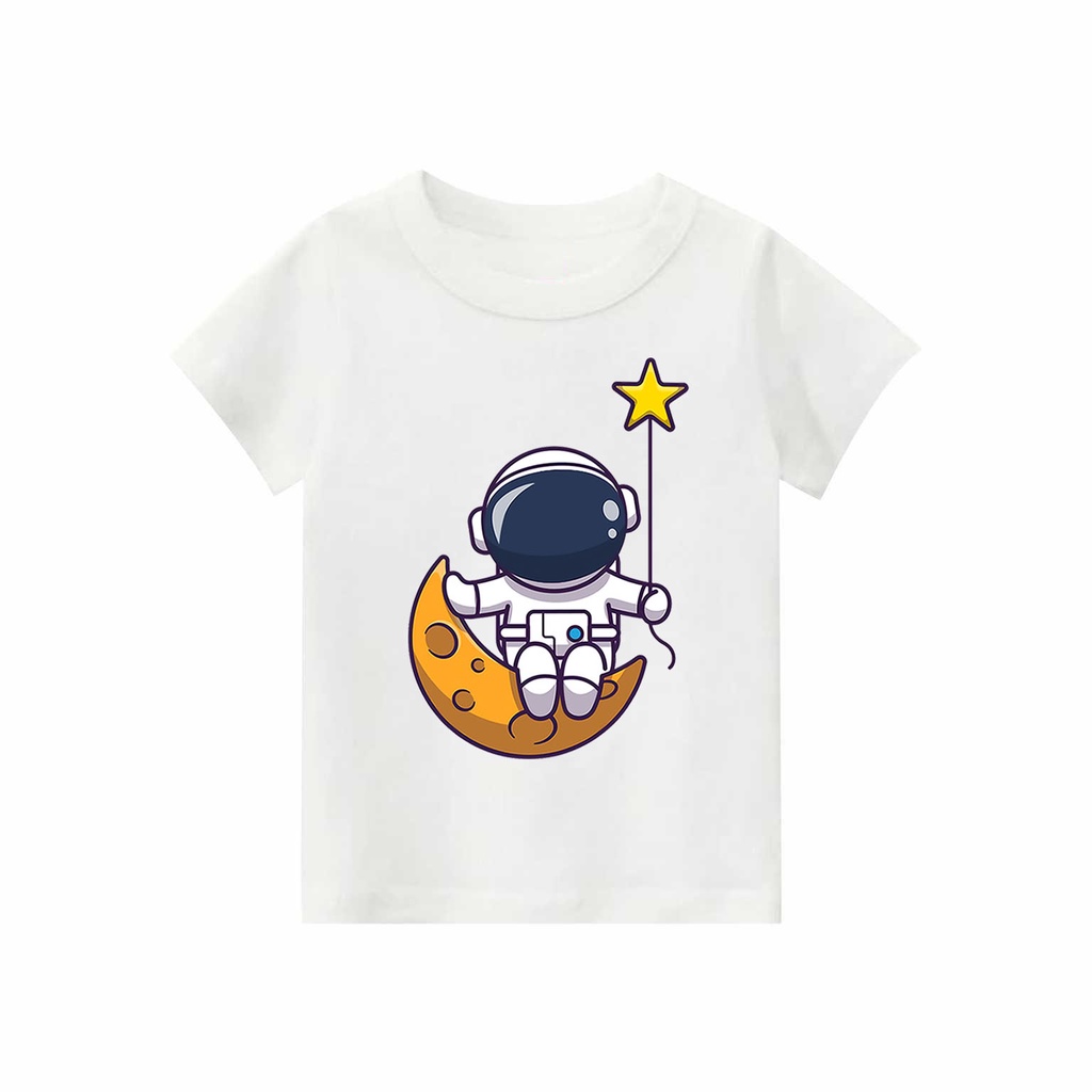 Kaos Anak laki-laki &amp; perempuan motif Astronot bulan &amp; bintang | kaos cotton combed 30s printing | Kaos Distro anak