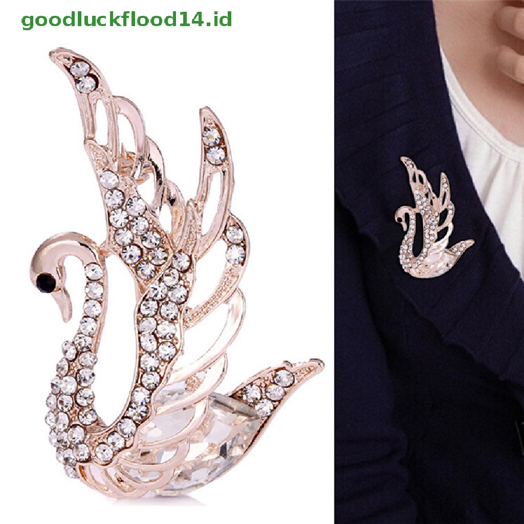 [GOOGFOUR] Berlian Imitasi Swan Bros Kristal Hewan Bros Jas Kerah Pin Perhiasan [TOP]