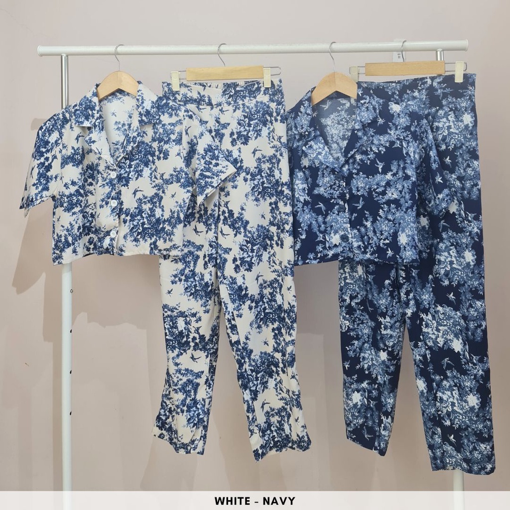 4737 sagarie floral button long pants one set celana