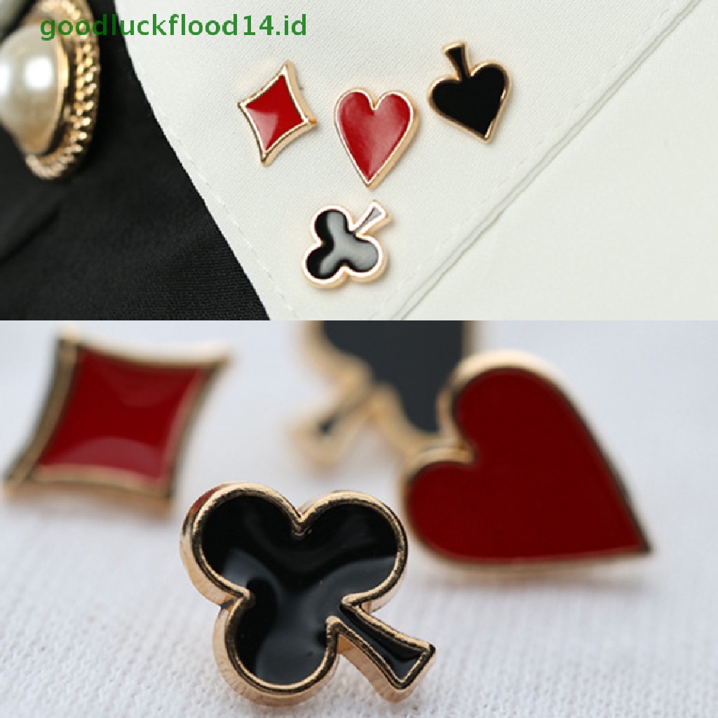 [GOOGFOUR] 4 Pcs Kartun Poker Kerah Pin Pakaian Bros Ransel Kerah Lencana Perhiasan [TOP]