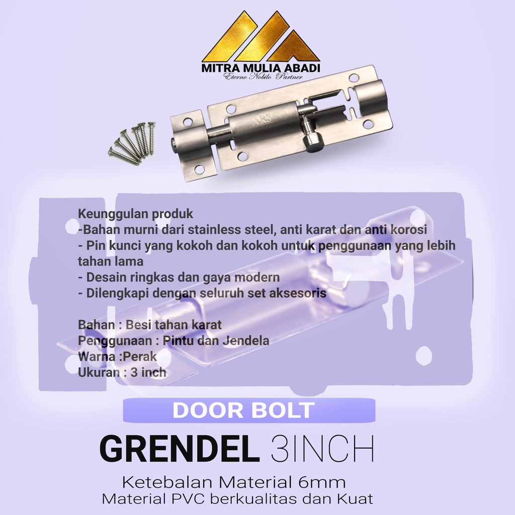 Grendel Slot Pintu Jendela 3 Inch l 7,5cm l Selot Stainless + Skrup