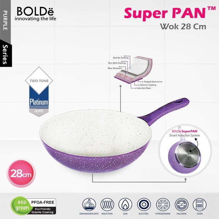 BOLDe Wok 28cm purple granite ceramic coating induksi - wajan ungu